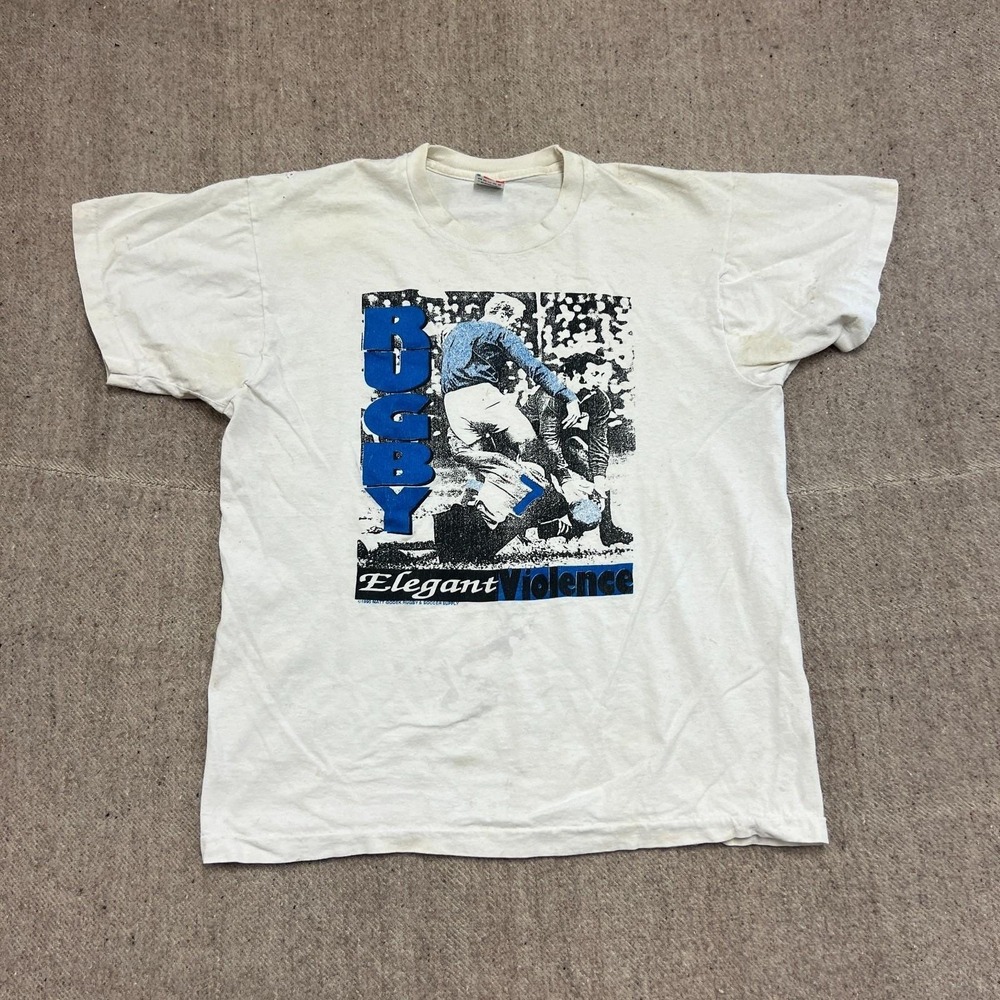 Vintage Rugby Shirt Mens XL White 1990s Elegant Violence